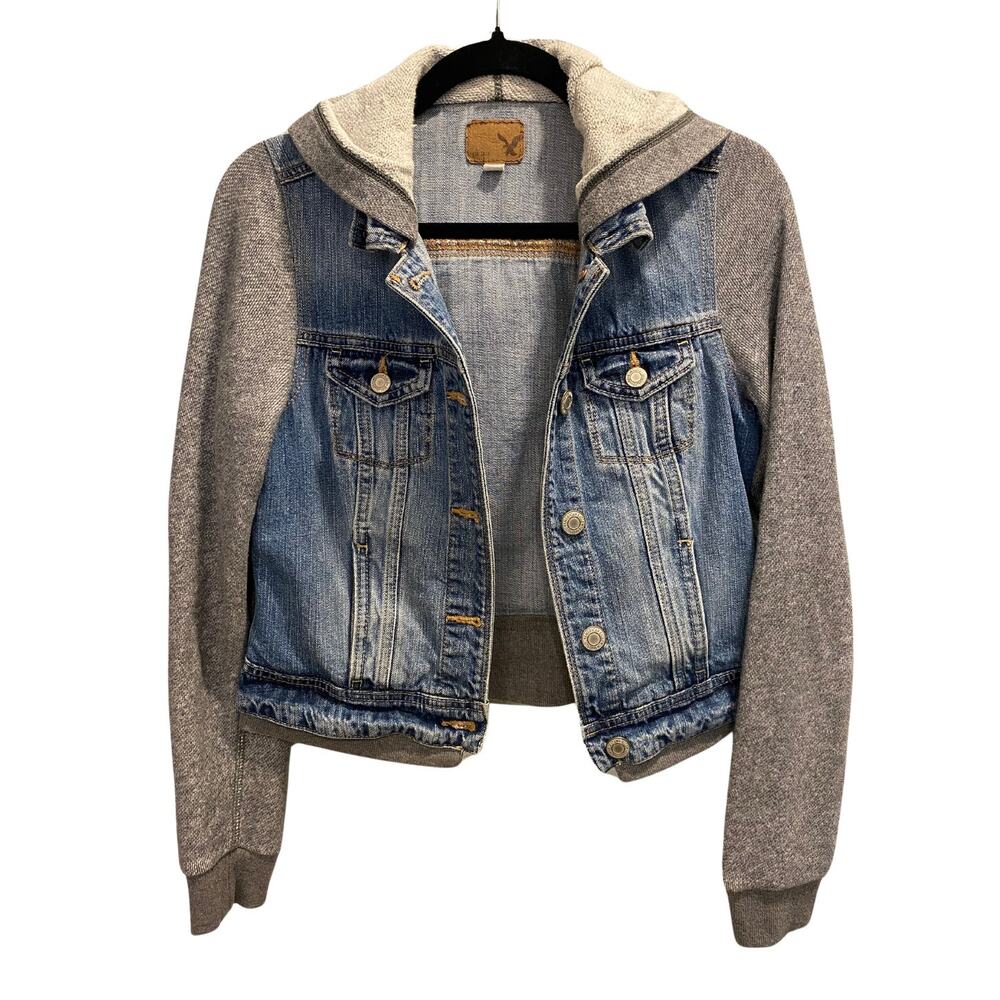 SALE! American Eagle Outfitters Hooded Denim and Jersey Jacket Size S